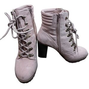 Andiamo Women's Lace Up Faux Suede Block Heel Ankle Boots Size 5.5